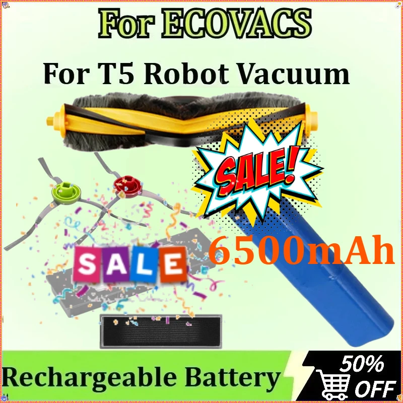 

With T5 Main Brush/Side Brush/Filter Accessories for ECOVACS T5 Robot Vacuum Battery New Rechargeable Battery 6500mAh