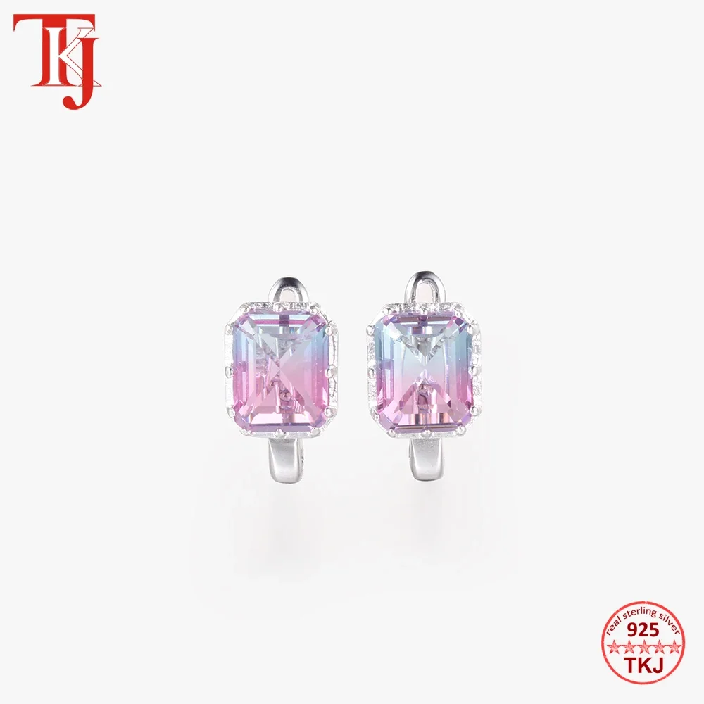 TKJ Multicolored Accessories Tourmaline Stone Earrings Vintage Fashion 925 Sterling Silver Earring For Women