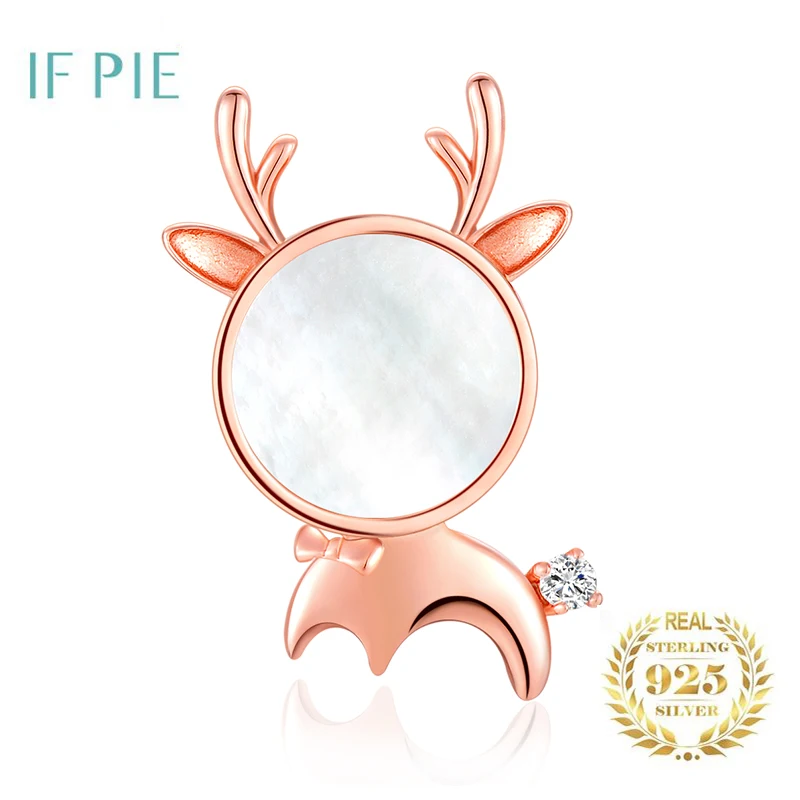 

IF PIE Deer Animal Brooch Vintage Shell Pins And Brooches For Women 925 Silver Essential Oil Diffusion Jewelry New Year Gift