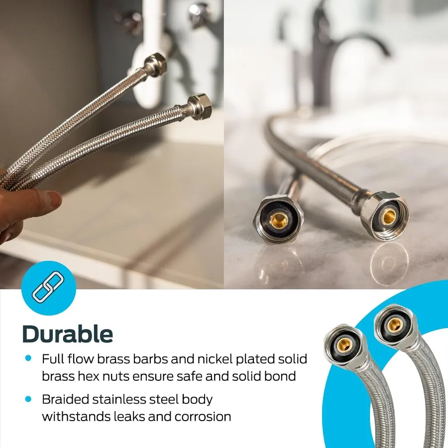 60 بوصة SteelFlex صنبور موصل مضفر خط إمداد الفولاذ المقاوم للصدأ مع 1 2 بوصة. ينتهي FIP لحوض المطبخ والحمام Inst