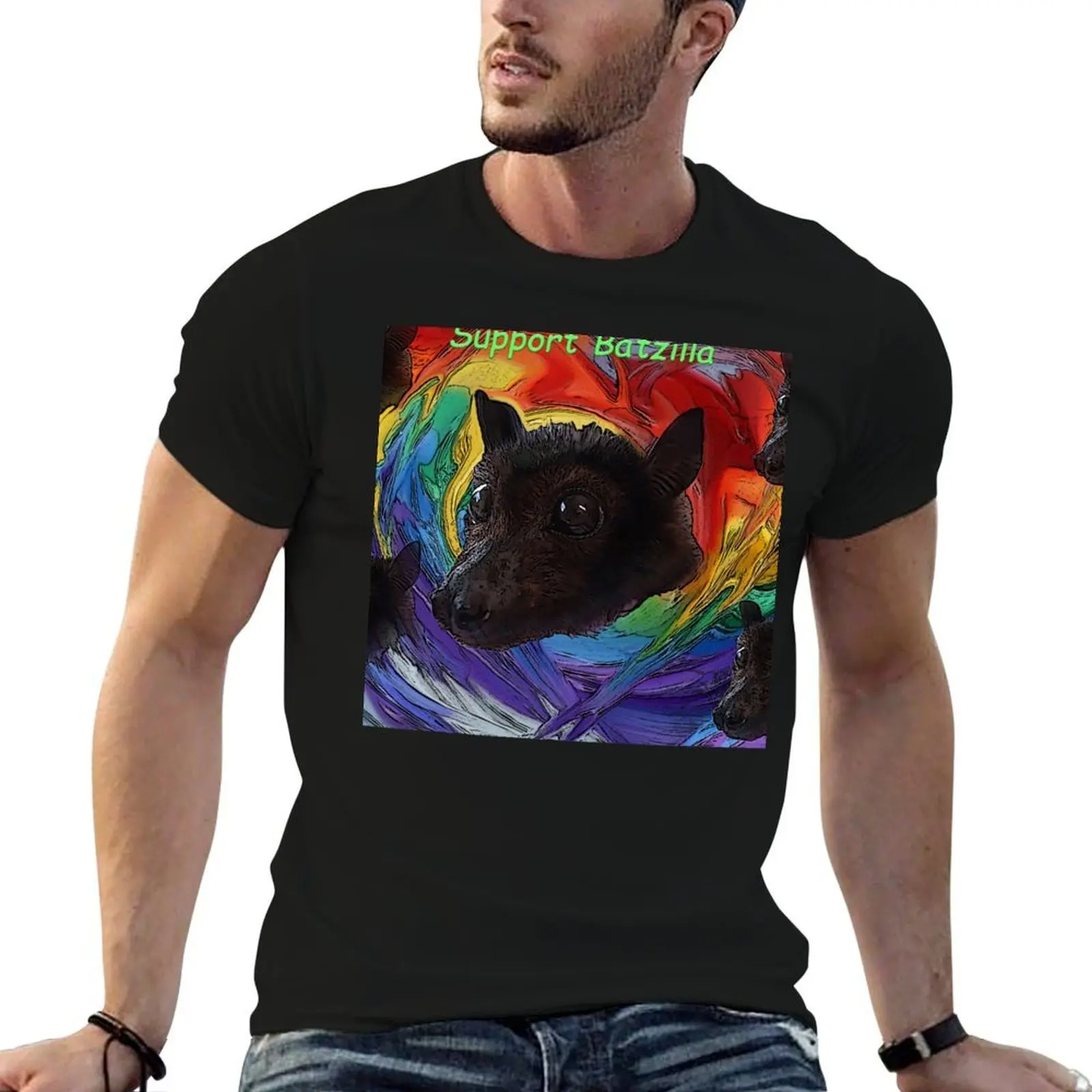 

Batzilla - Rainbow Bats Support Batzilla T-Shirt funny t shirts cotton man graphic t shirt t shirts for man pack white T-shirt