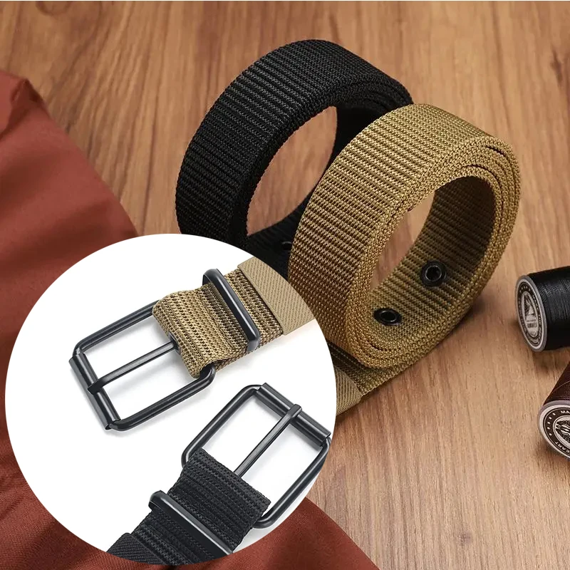 Unisex Trendy Belt Porous Canvas with Pin Buckle Leather Outdoor Sports Jeans Accessory for Men And Women