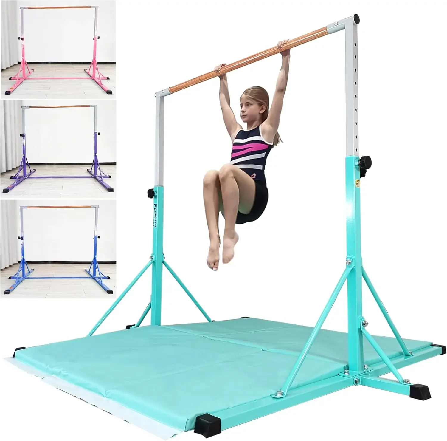 Barra de gimnasia, barras de gimnasia 5FTHorizontal, barra de gimnasia ajustable para niños de 5 a 20 años, 35,4" a 59"/45" a 71", límite de peso 500 LB