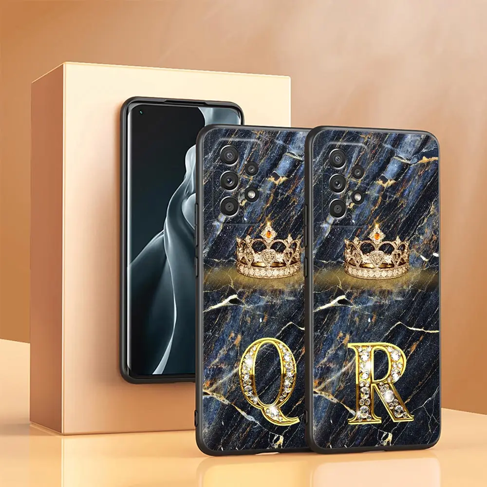 Marble Crown Initial Letter R Q T Case For Samsung Galaxy A23 5G Cases A13 A24 A23 A12 A14 A21s A22 A02 A03 A04 Soft Phone Cover