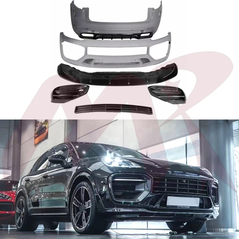 9YA 9Y0 Half Dry Carbon Fiber Front Bumper Lip Rear Bumper Diffuser For Porsche Cayenne 9Y0 MTR Style Car Body Kit 18-22