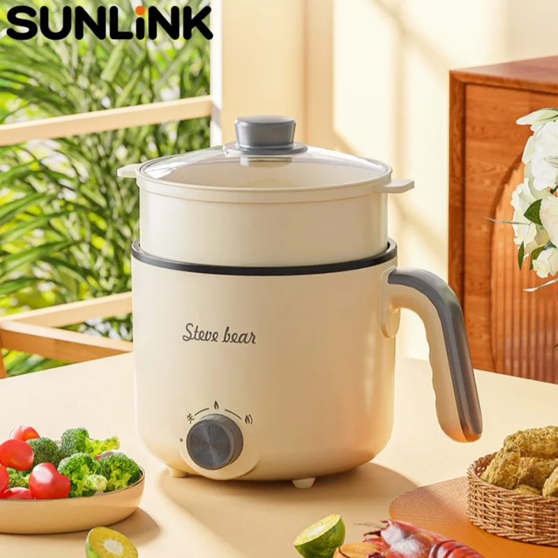 1.8L Multifunctional Mini Electric Cooking Pot Non-Stick 600W Small Hot Pot Portable Electric Rice Noodle Cooker for Dorm Home