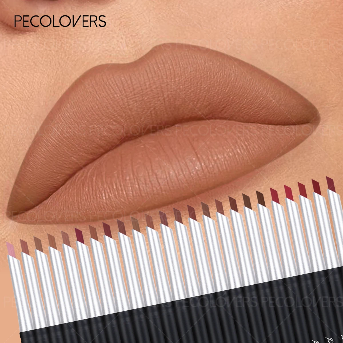 قلم تحديد الشفاه المخملي ومقاوم للماء ومقاوم للعرق وسهل الإنزلاق، قلم مكياج عاري، أداة مكياج طويلة الأمد