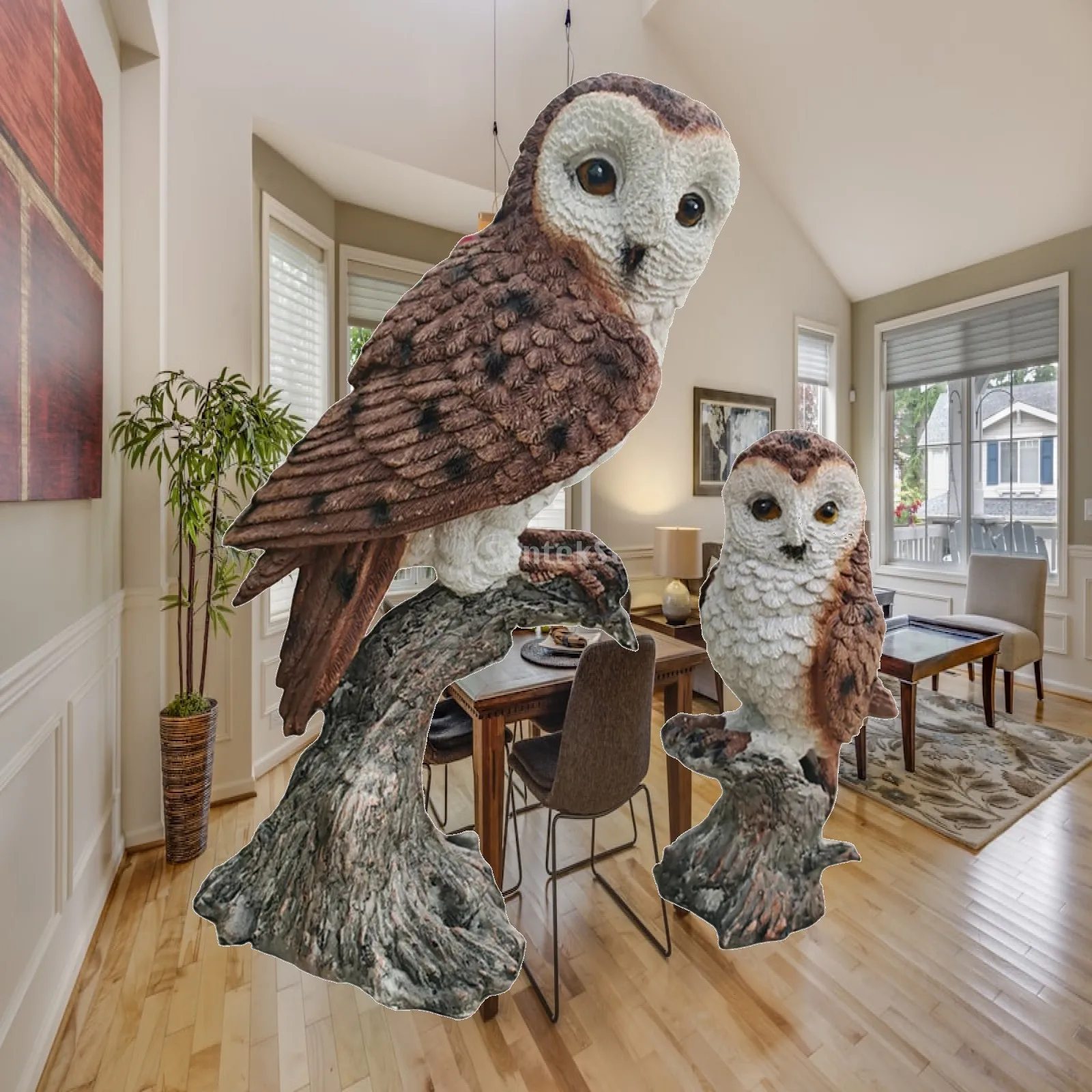 Mother and Child Owls Figurine Set Resin Structure Cute for Balcony Multipurpose Lightweight Garden Decoration Lifelike