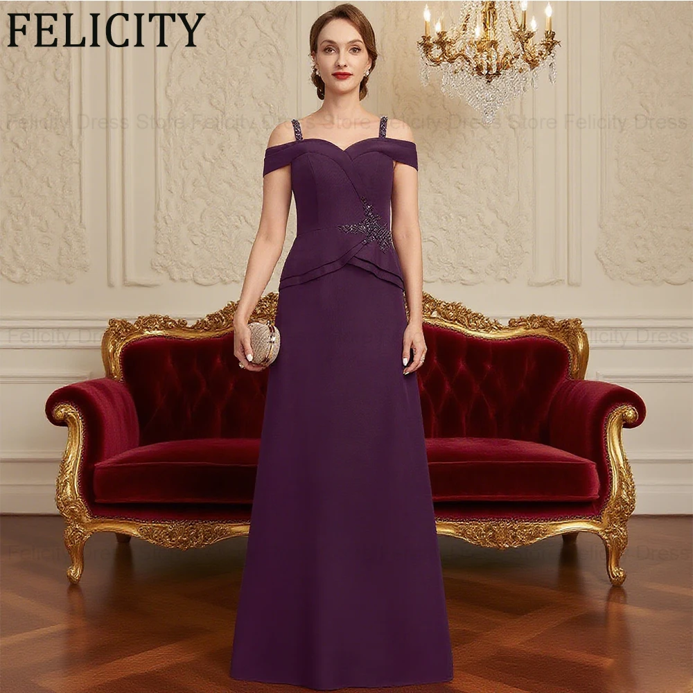 

FELICITY Customized Purple Mother of the Bride Dresses Sheath Long Elegant Wedding Guest Party Dress Beadings Long Evening Gowns