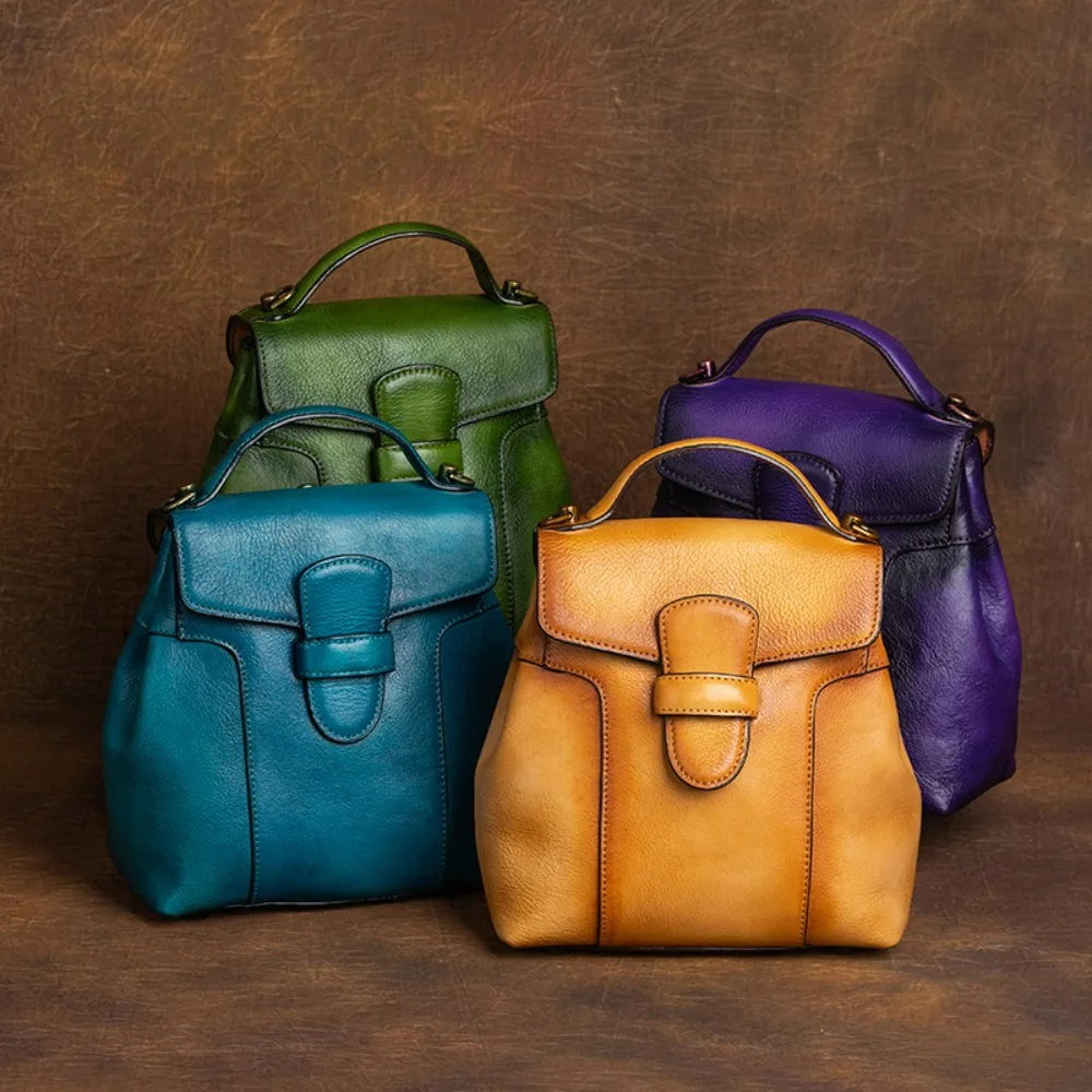 2025 Vintage Leather Shoulder Crossbody Bags For Women Luxury Backpacks Chinese Style Solid Female Backpack Travel Commuting Bag