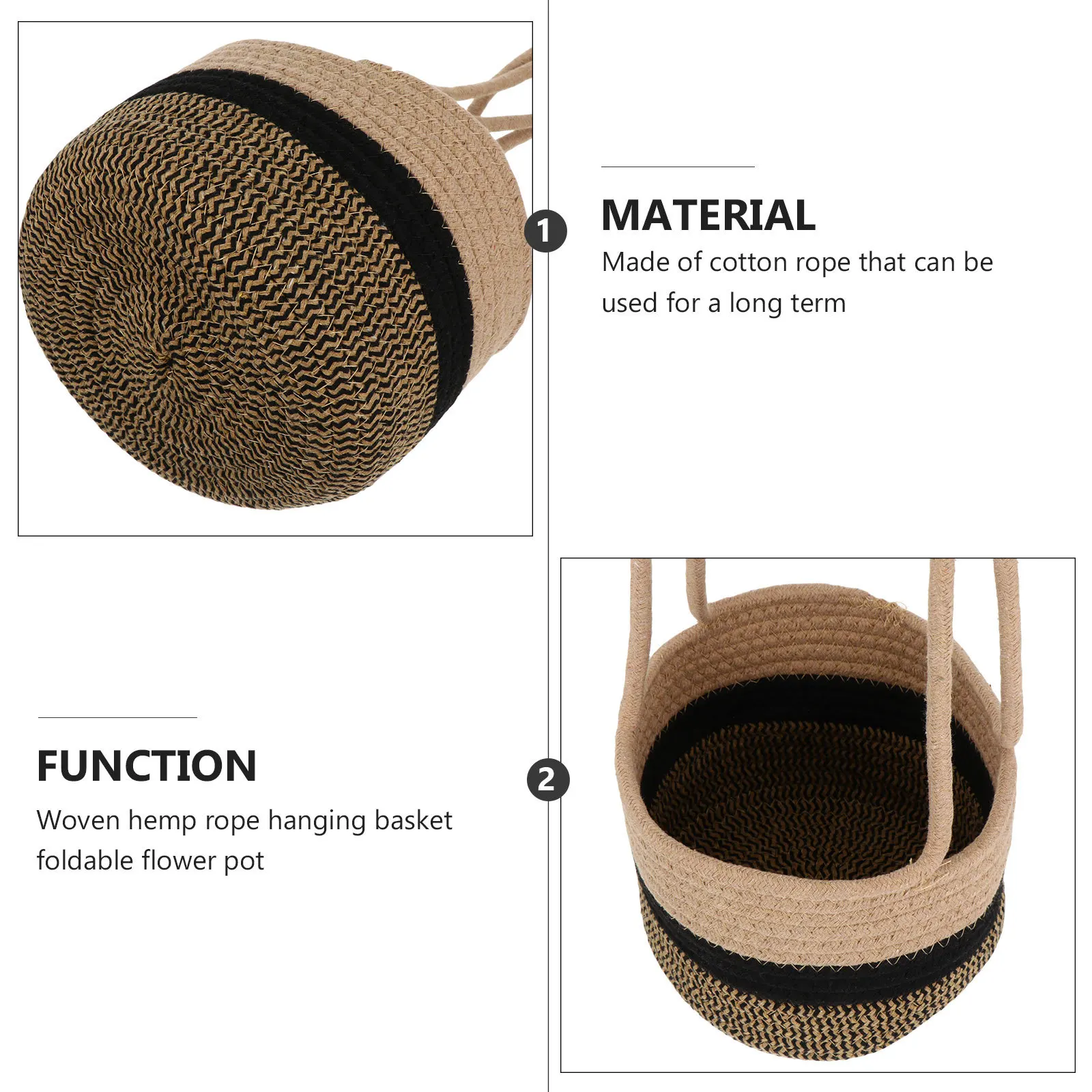 

Cotton Rope Woven Hanging Planter Foldable Flower Basket Durable Rustic Indoor Plant Hanger Home Decor Storage Organizer