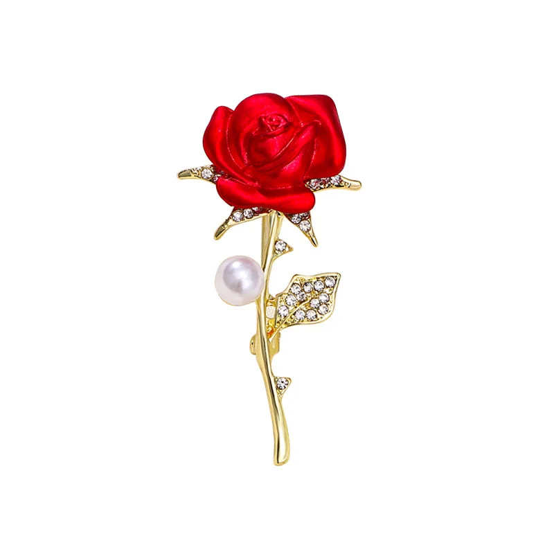 Broches à fleurs de Rose rouge pour femmes, élégantes, goutte d'huile, émail, Corsage, Design à la mode, strass, accessoires pour vêtements