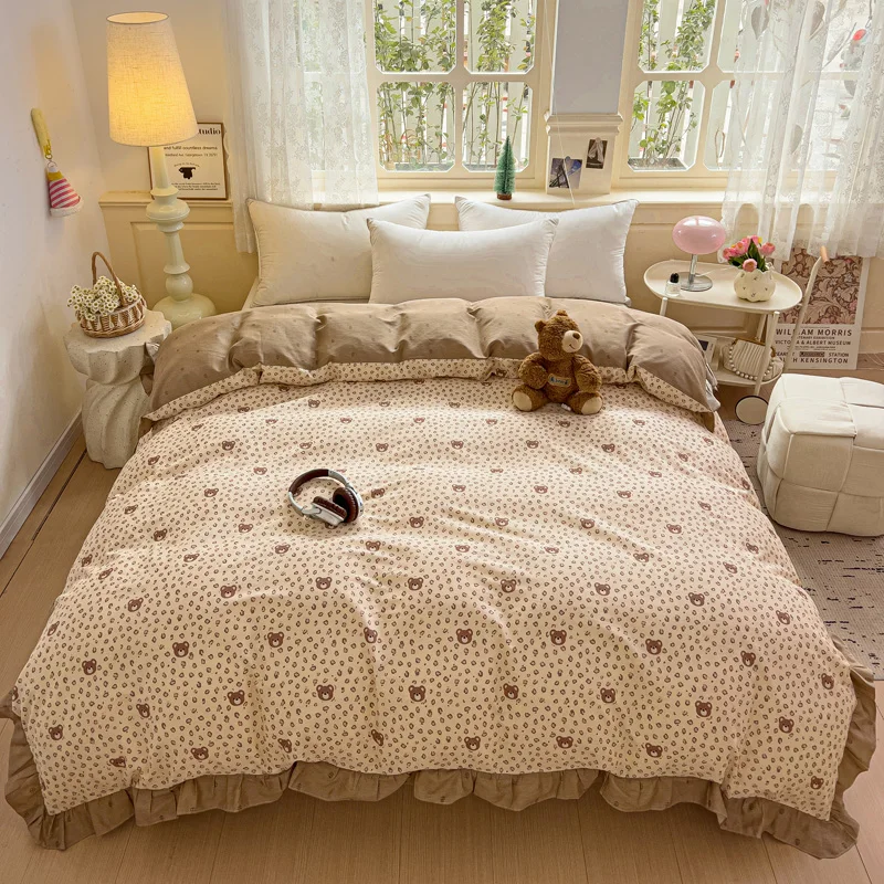 100%Cotton Duvet Cover Leopard Printed Quilt Covers Soft Comforter Cover with Lace Bedding housse de couette 220x240 이불커버