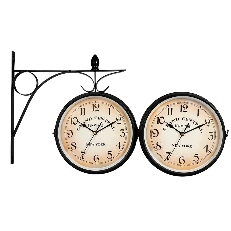 European Vintage Large Double Sided Wall Clock Hanging Digital Clock for Indoor Outdoor Living Room Bedroom Study Wall Decor