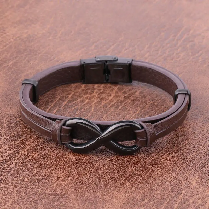 Fashion Leather Bracelet Infinity Logo Stainless Steel Men'S Bracelet Jewelry For Men Valentine'S Day New Year Gift Custom Logo