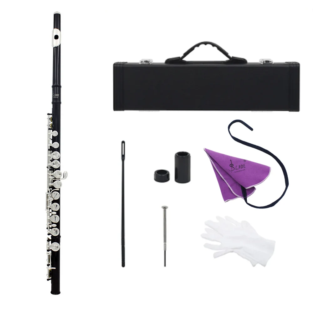 SLADE 16 Holes Black Flute C Tone Plated Cupronickel Flute Professional Musical Instrument with Flute Accessories & Parts