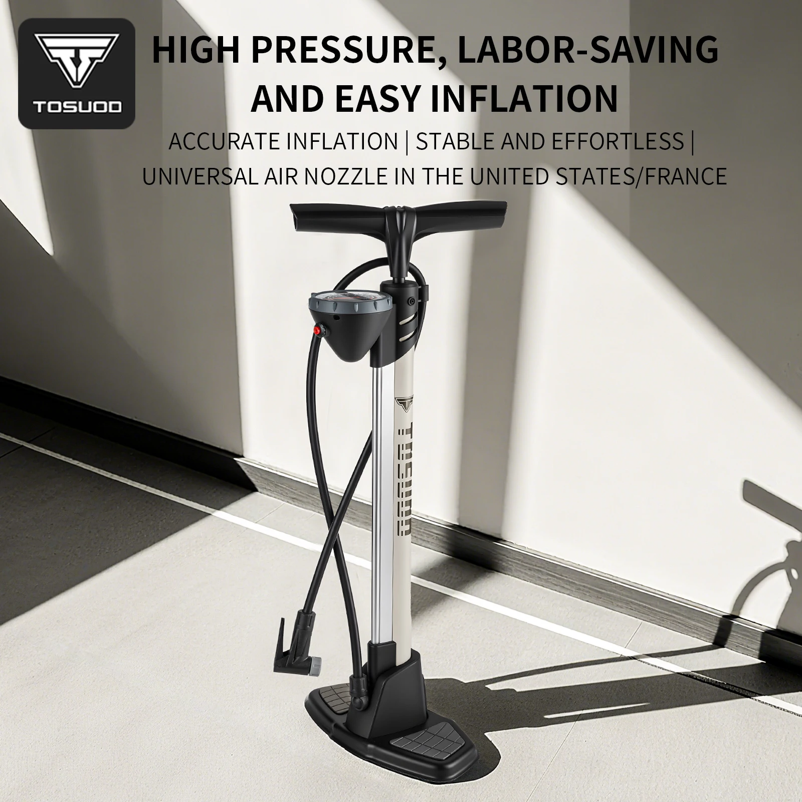 TOSUOD 160PSI Portable Bike Pump with Pressure Gauge 3-in-1 Nozzle Schrader Presta for MTB Road Bike Ball Cycling Accessories