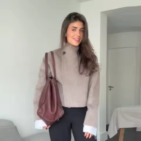 Trendy Light Brown One Button Jacket For Women Casual Long Sleeved High Neck Short Coat New Autumn Winter Commute Daily Outwear