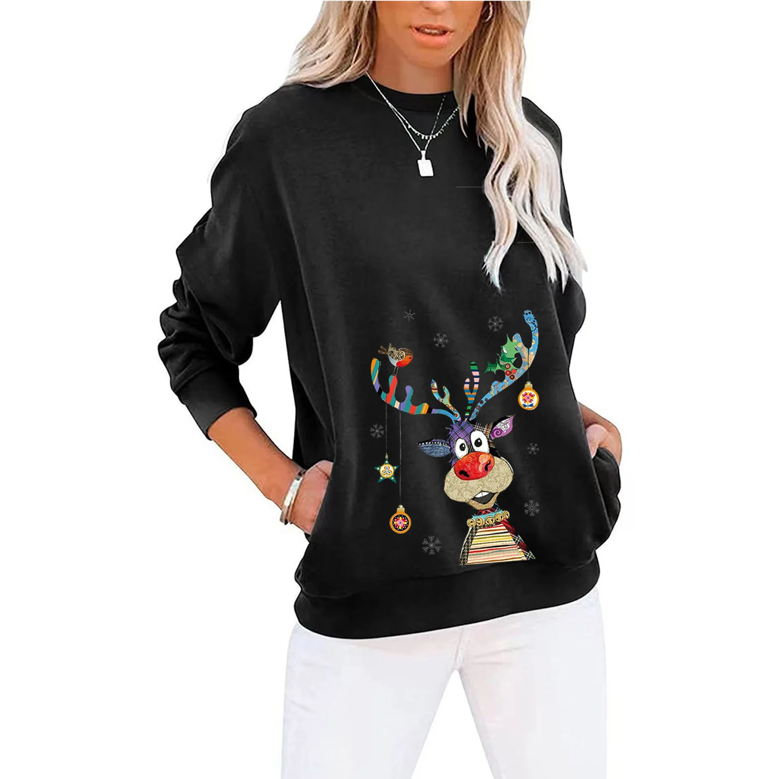 Christmas Hoodies Women Autumn Winter Elk Print Long Sleeve O Neck Pullovers Women's Hoodie Sweatshirts 2024 New Year Clothes