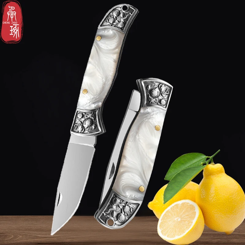 Multipurpose Utility Folding Knife Fruit Pocket Knife Kitchen Meat Slicing Knife Stainless Steel Fruit Knife with Keychain