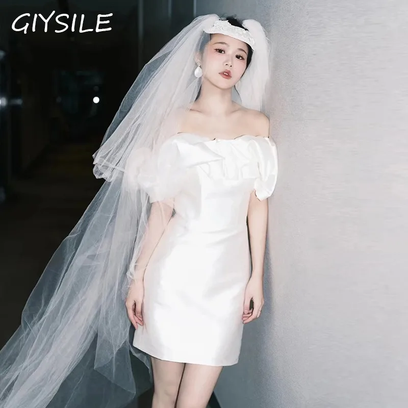 

2025 New Light Wedding Dress One-shoulder Simple Temperament Satin Go Out Party Dresses Women Evening Formal Dress Women Elegant