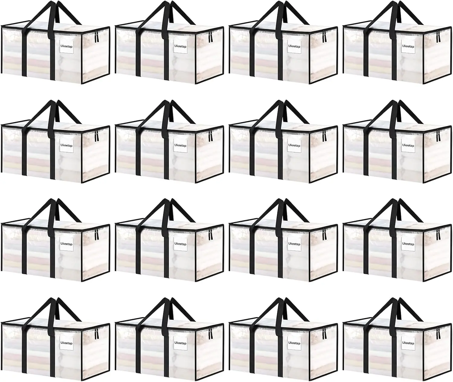

16 Pack Extra Large Heavy Duty Moving Bags with Lids, Clear Storage Bins for Clothes Packing, Dorms & College Supplies