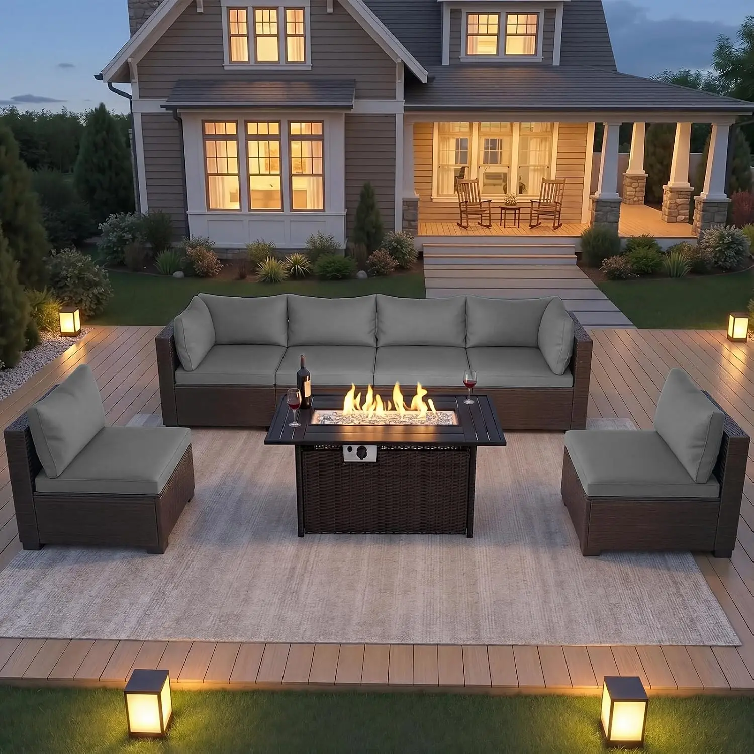 8-Piece Wicker Patio Set with 44