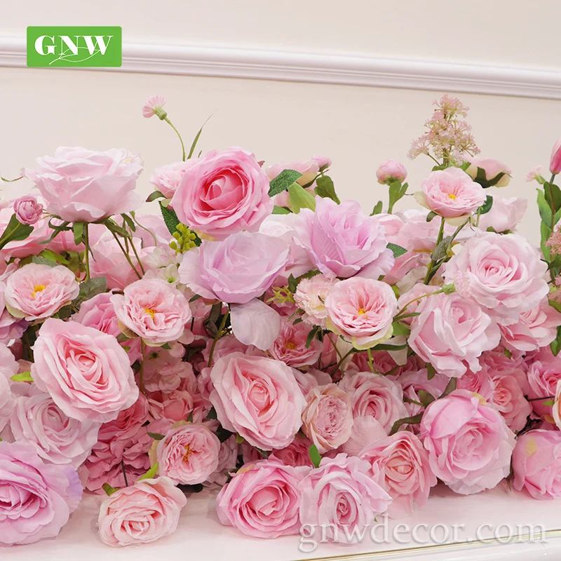 GNW  Cream Flower Runner Cloth Custom  Flower Runners for Wedding  Events Pink