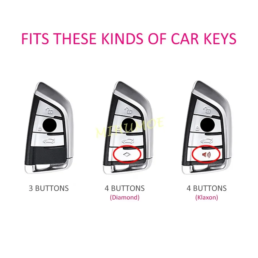 Alloy + Leather Car Key Case Cover Shell Fob For BMW F40 G20 G21 G22 G23 G30 G12 G80 F90 F48 F39 G01 F15 X1 X2 X3 X4 X5 M3 M4 M5
