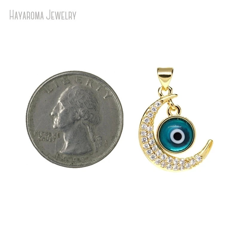2Pcs Islam Wholesale Gold Color Blue Shape Crescent  Moon Religious Evil Turkish Eye Pendant Charms PM45991 image 2
