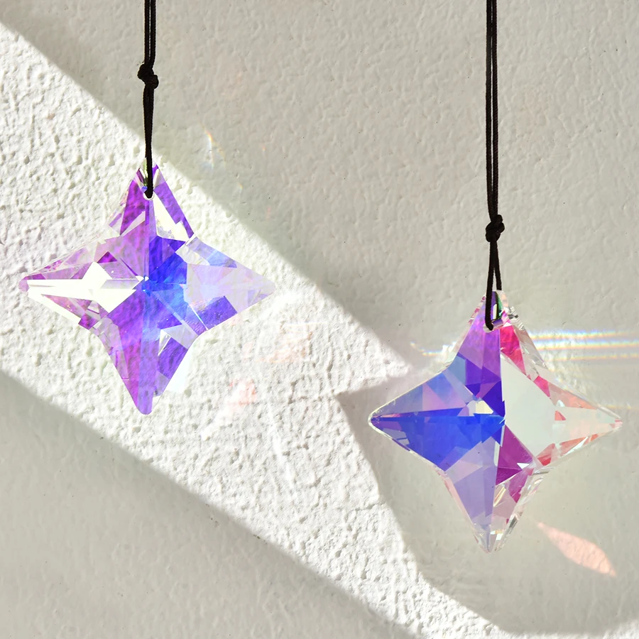 2pcs Star Hanging Window Crystal Prism Light Catcher Rainbow Maker Glass Hanging Pendant Ornaments for Home Garden Decoration