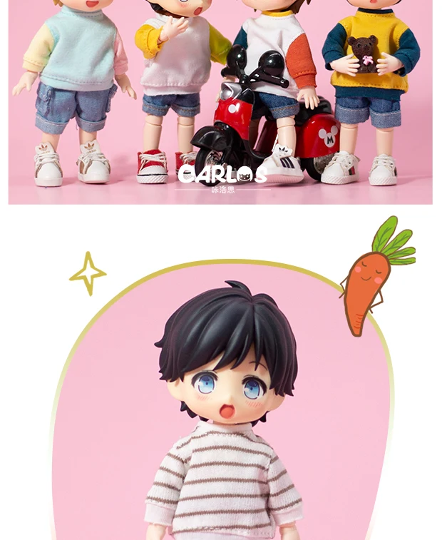 Ob11 Puppen kleidung einfarbig gestreiftes Hoodie-T-Shirt mit langen Ärmeln Zubehör für bjd, gsc, obitsu11, molly, ymy, p9, gsc – Detail 3