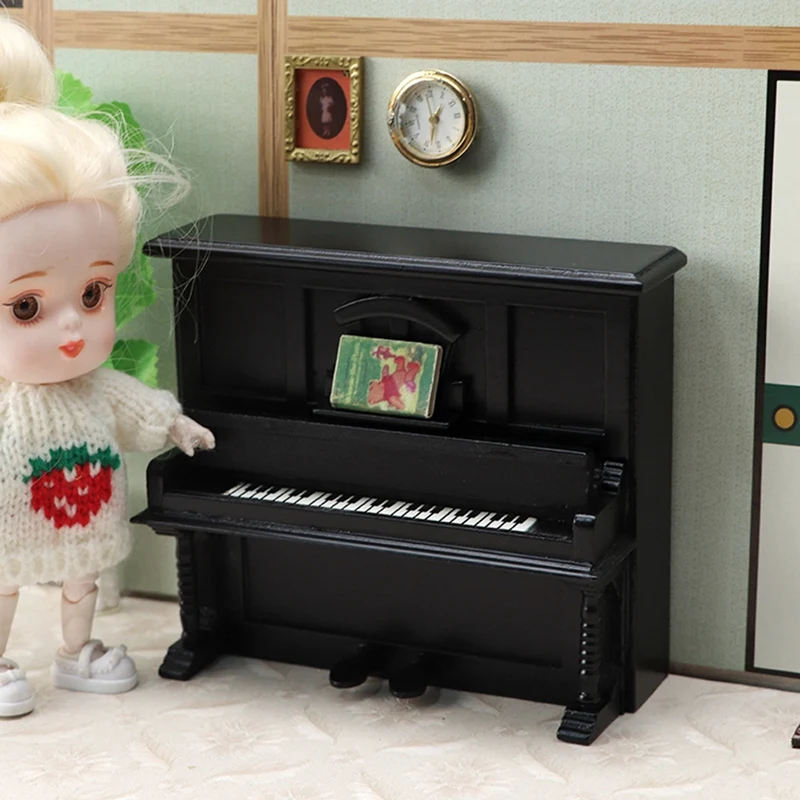 For Ob11 1/12 Scale Doll House Black Miniature Wooden Piano Simulation Classical Piano Model Toy Dollhouse Accessories