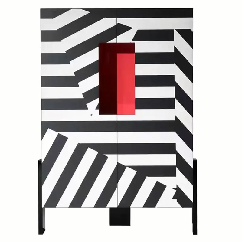 

Modern minimalist art design cabinet household black and white striped pattern wine locker