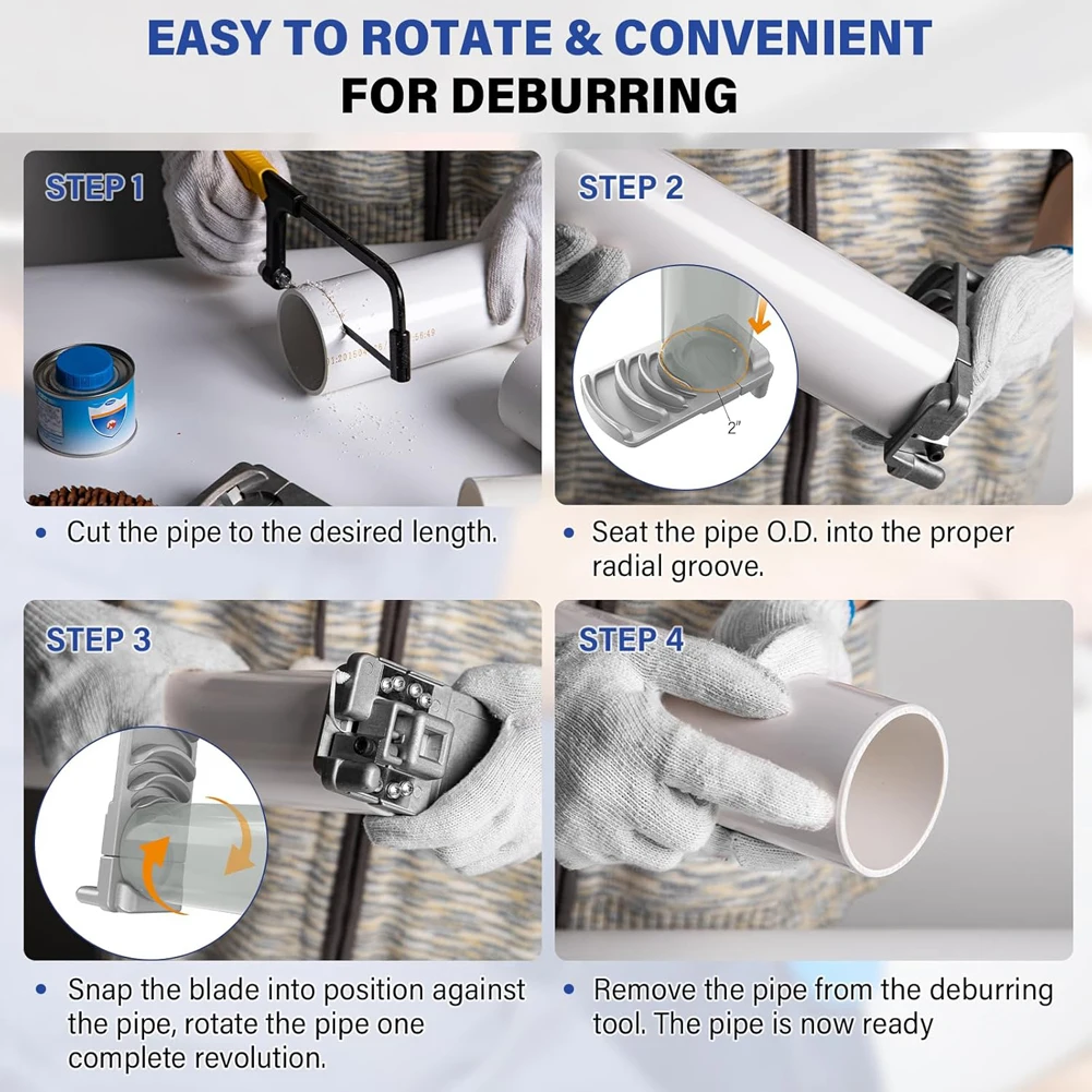 Deburring Tool for Plastic Pipe with Sharp Blade PVC Chamfer Tool PVC Pipe Cutter Suitable for 6 Pipes Size From 1-1/4 To 4-Inch