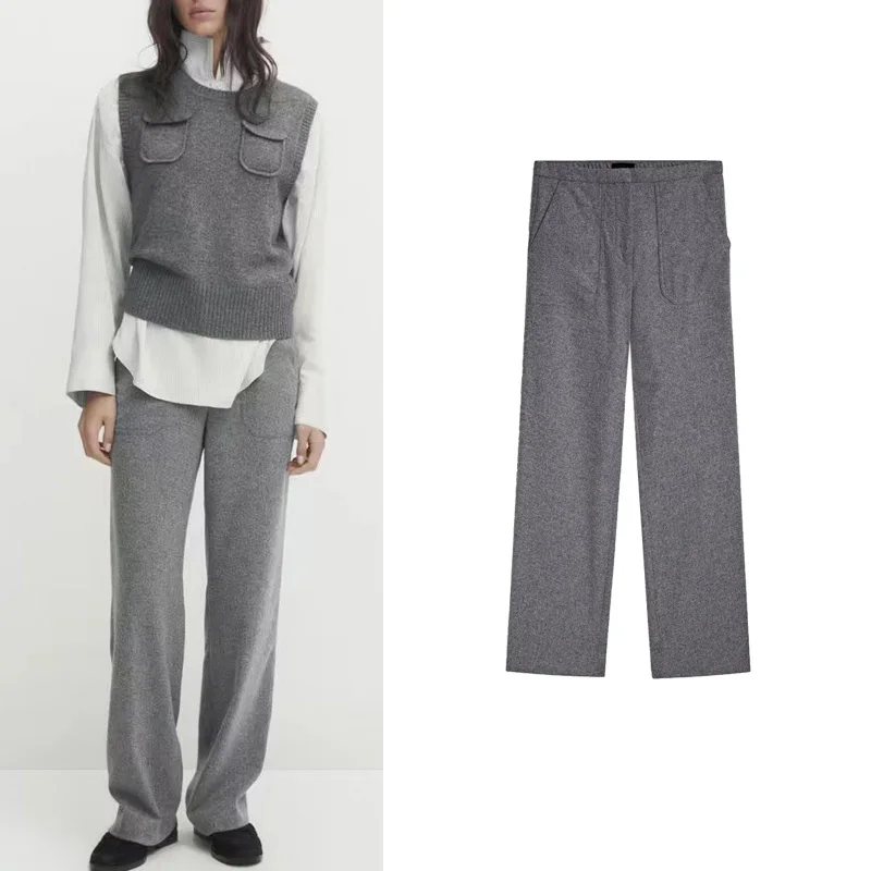 

Женские осенне-зимние новые облегающие брюки из смесовой шерсти, бархатные прямые брюки, повседневные брюки 5074549