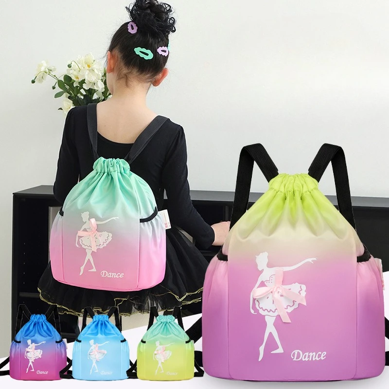 Children shoulder dance backpack sports leisure girls lovely ballet shoulder bag draw rope nylon waterproof schoolbag