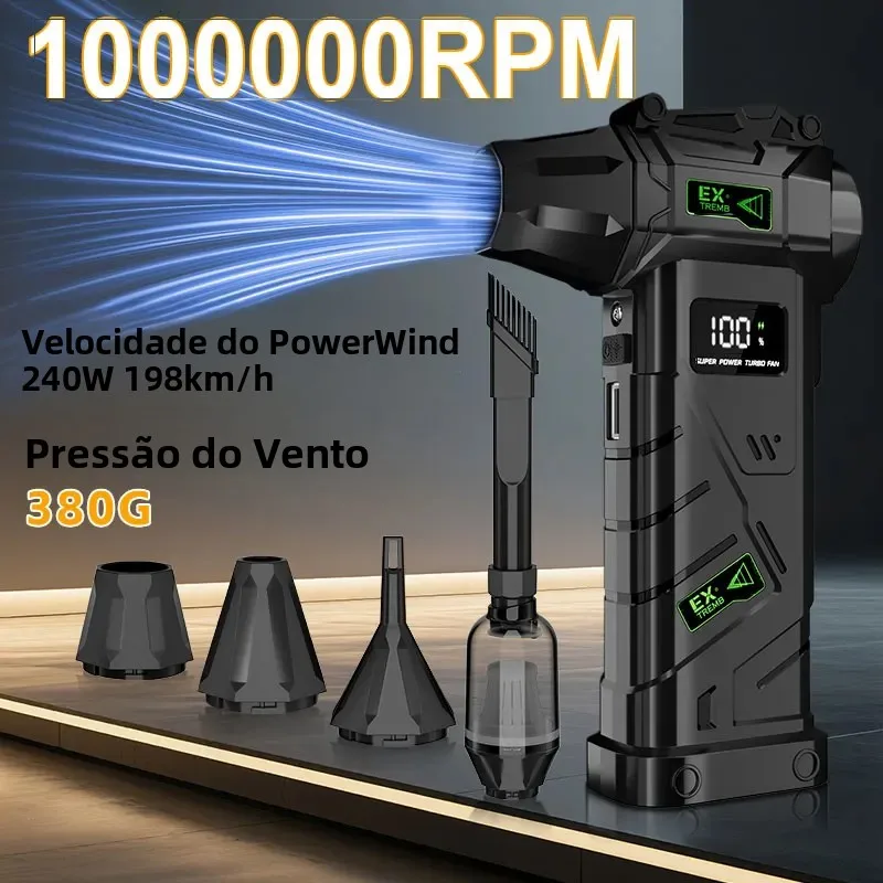 Ventilador Poderoso e Violento 1000000RPM Turbo Air Blower 380G de Alta Velocidade com Motor Brushless e Iluminação LED