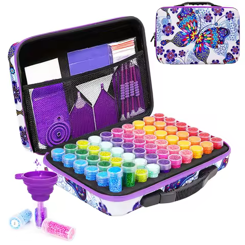 Butterfly pattern Diamond Painting Storage Case,60 Slots Diamond Art Kits with Accessories for Craft Jewelry Beads Organizer Box