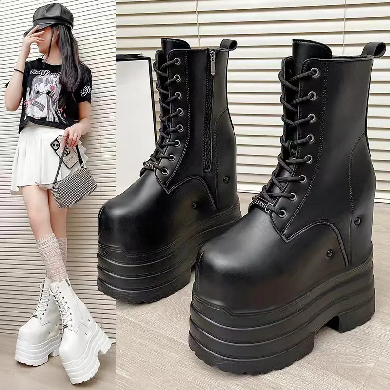 

Super Comic ow Cosplay Heightened 20Cm Boots Performance Slimming ex Mid-Calf Side Zipper PU Leather Boots