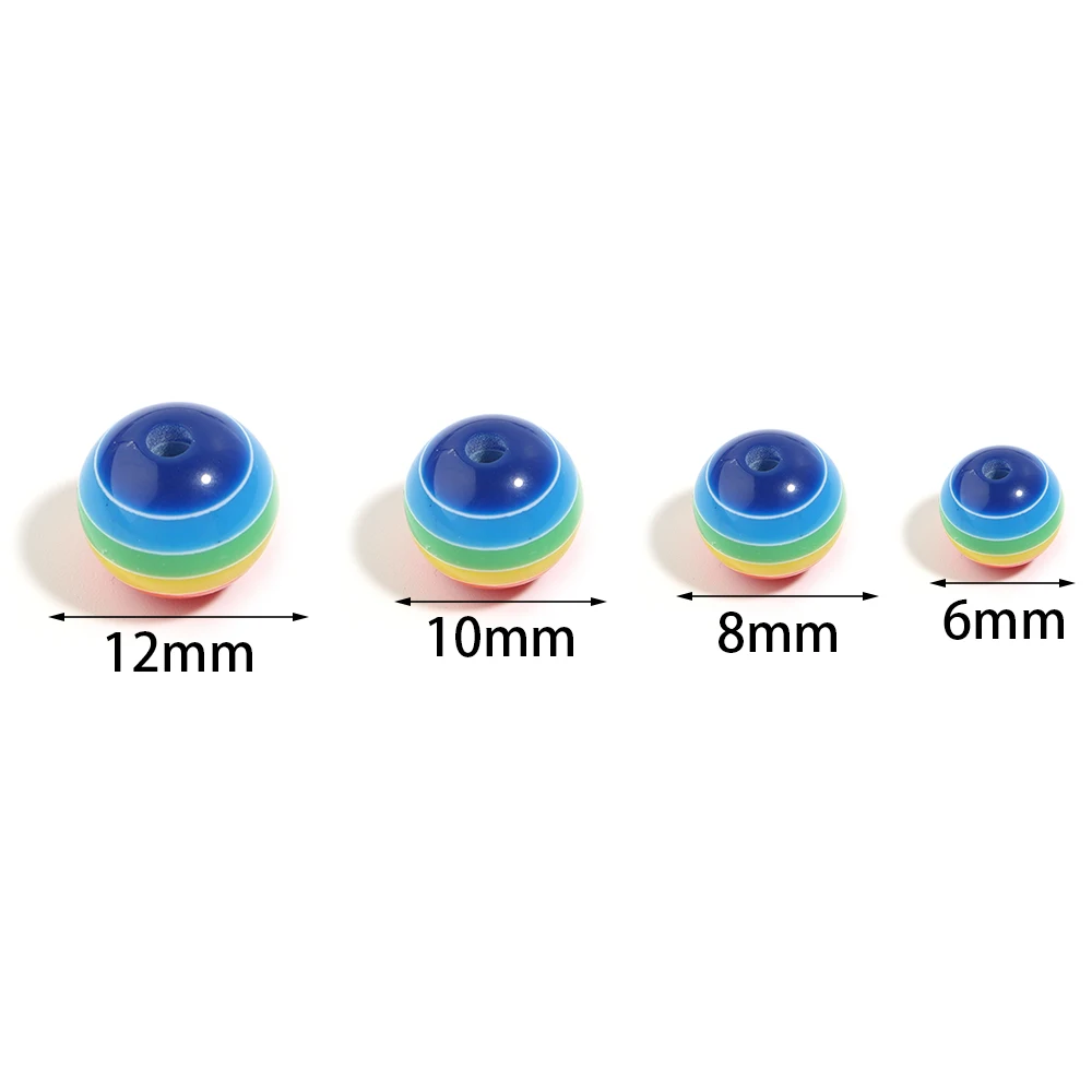50pcs/lot Resin Round Beads 6/8/10/12mm Rainbow Color Stripe Pattern Loose Spacer Beads For DIY Jewelry Making Bracelet Necklace