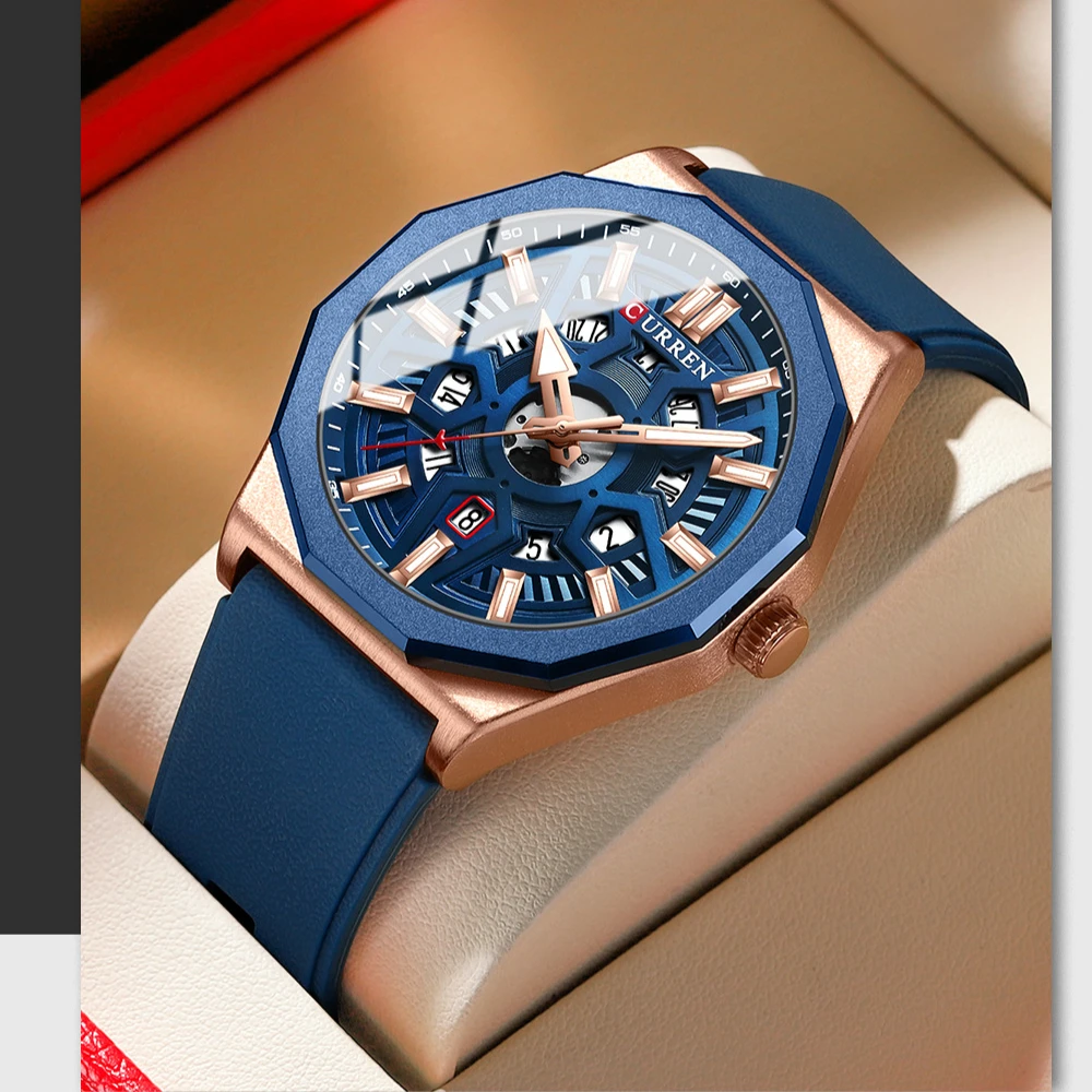 CURREN 8437 Unisex Minimalist Quartz Watch Polygonal Skeleton Sports Waterproof Silicone-Strap Wristwatch view 2