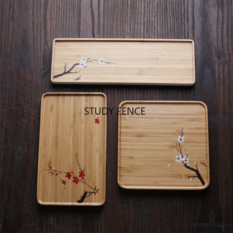 

Chinese Style Wooden Tea Set Tray Plum Blossom Pattern Design Tea Table Cup Holder Tea Room Cup Storage Rack Household Items