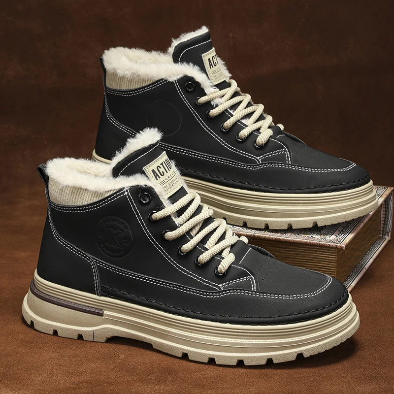 

YRZL зимние ботинки, мужская хлопковая обувь, зимняя непромокаемая теплая плюшевая уличная повседневная зимняя обувь, нескользящие мужские ботильоны