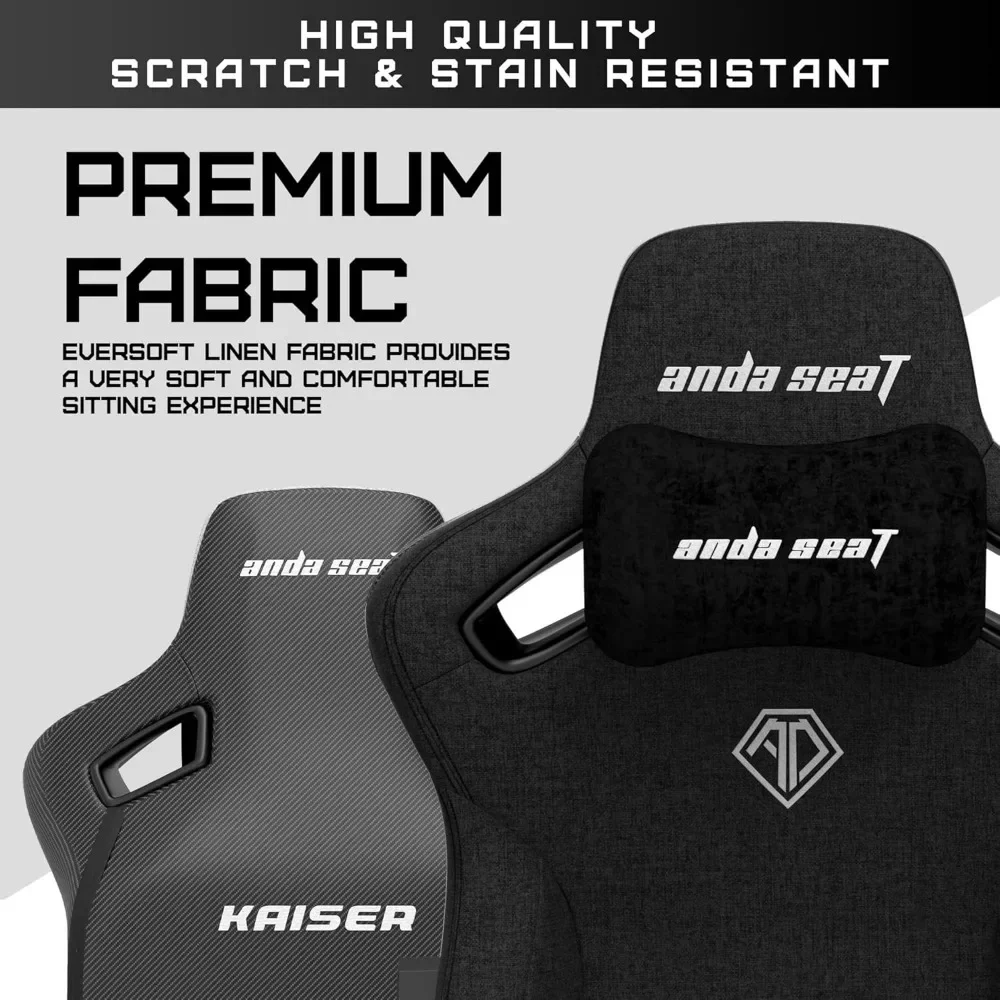 Kaiser 3 Pro Silla de juegos grande para adultos: sillas ergonómicas para juegos de tela negra con reposabrazos 5D, cómoda silla de oficina con