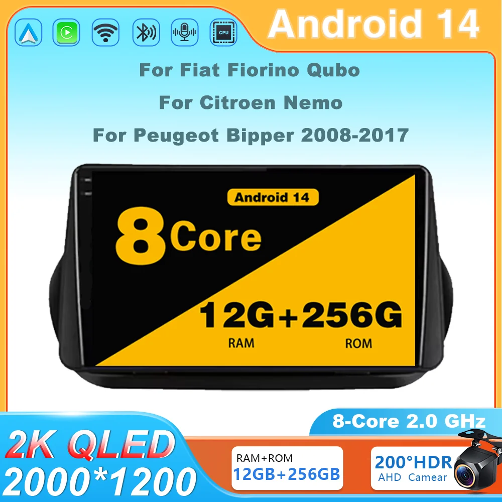 

Android 14 Car Radio Multimedia Player Navigation GPS Screen For Fiat Fiorino Qubo For Citroen Nemo For Peugeot Bipper 2008-2017