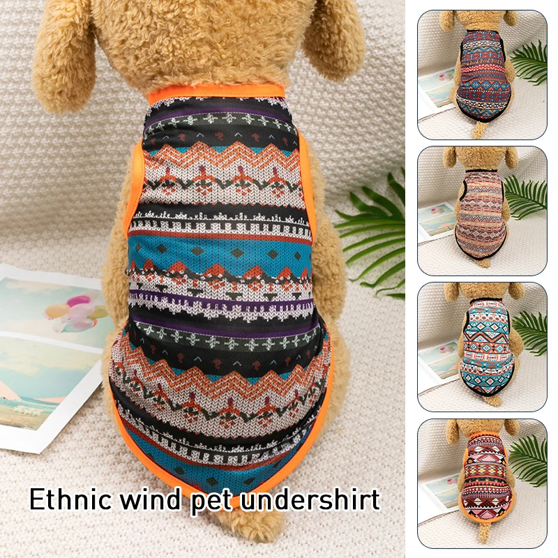 

Cute Cool Teddy Dog Costume T-shirt Summer Clothes Color Ethnic Print Teacup Puppy Cat Vest Breathable Clothes Pet Supplies