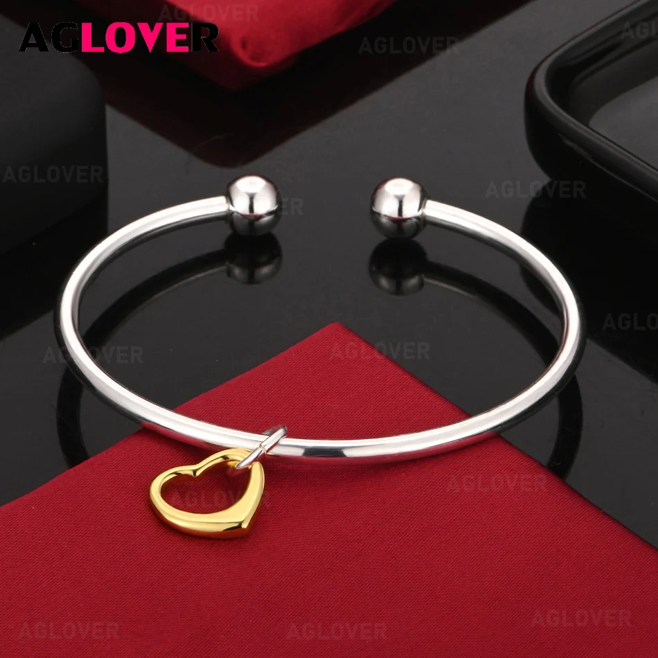 

AGLOVER 925 Sterling Silver Love Heart Pendant Bracelet Woman Elegant Noble Birthday Gift Jewelry