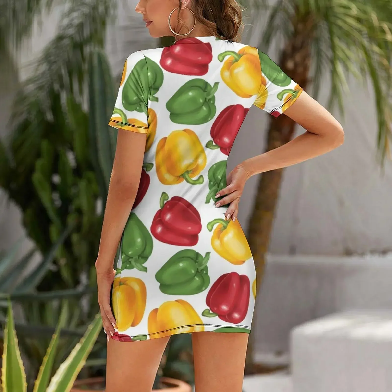 Seamless Yellow, Red & Green Capsicum Pattern Short-Sleeved Dress women's evening dress 2026 Dress