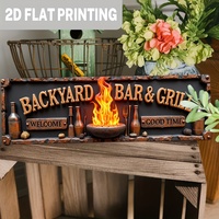 2D Flat, 1pc Rustic Backyard Bar & Grill Aluminum Wall Sign - Vintage Recycled Metal Decor with \